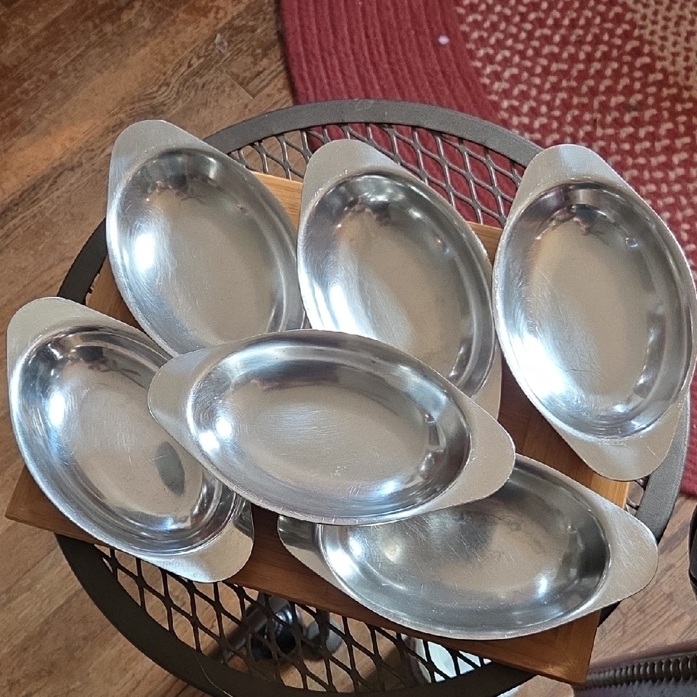 Set of Six Bloomfield Stainless Steel Oval Au Gratin Pans Made In USA